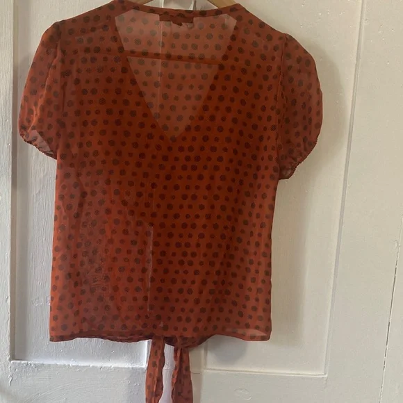 MINE  Sheer Orange Polka Dot Blouse - Picture 4 of 5